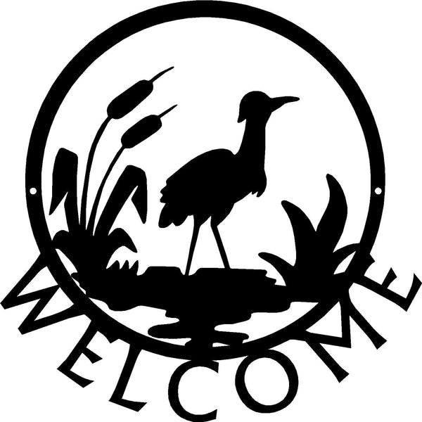 Crane Heron Bird Round Welcome Sign
